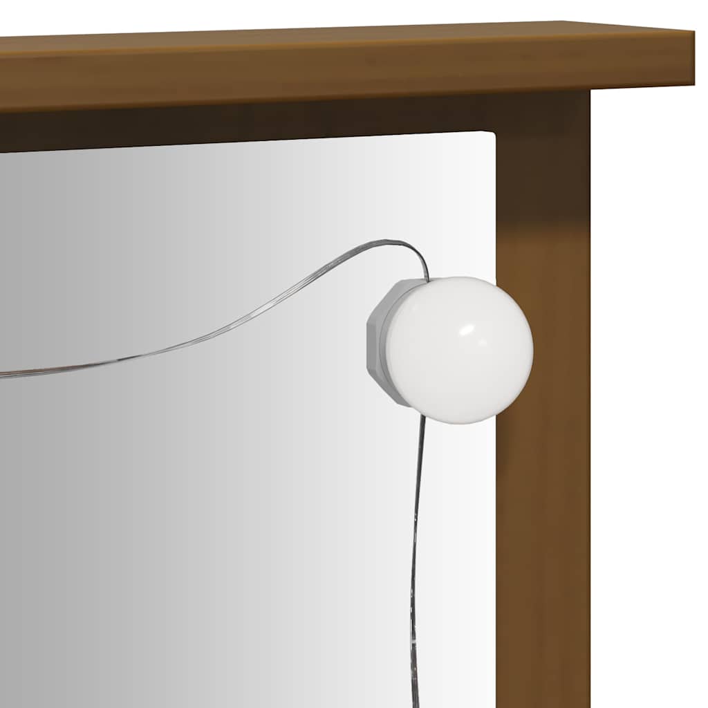 Sminkebordsett med LED Honningbrun heltre furu