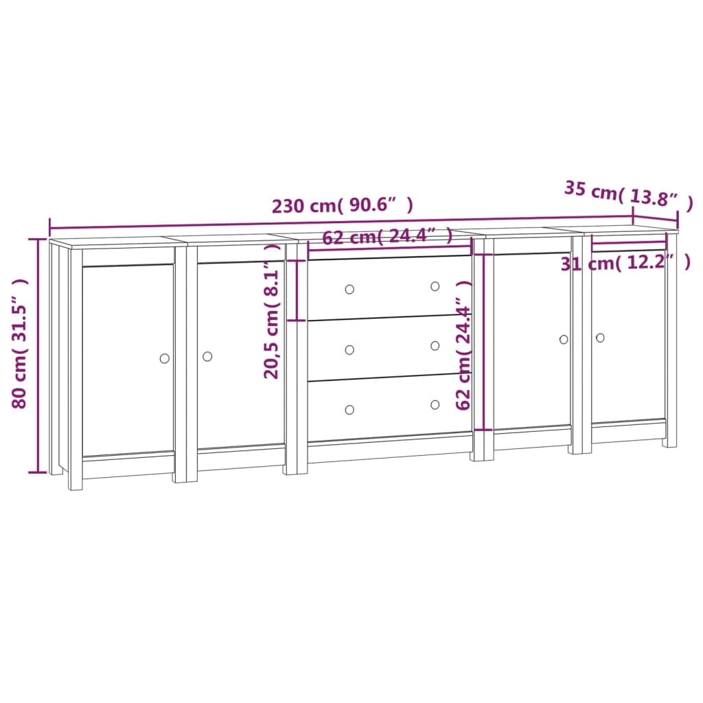 Skjenk Tre 230x35x80 cm heltre furu