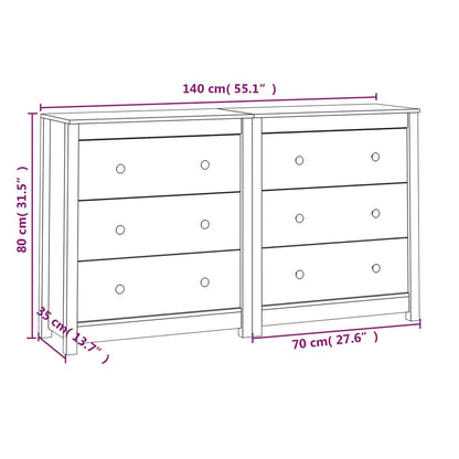Skjenk Hvit 140x35x80 cm heltre furu