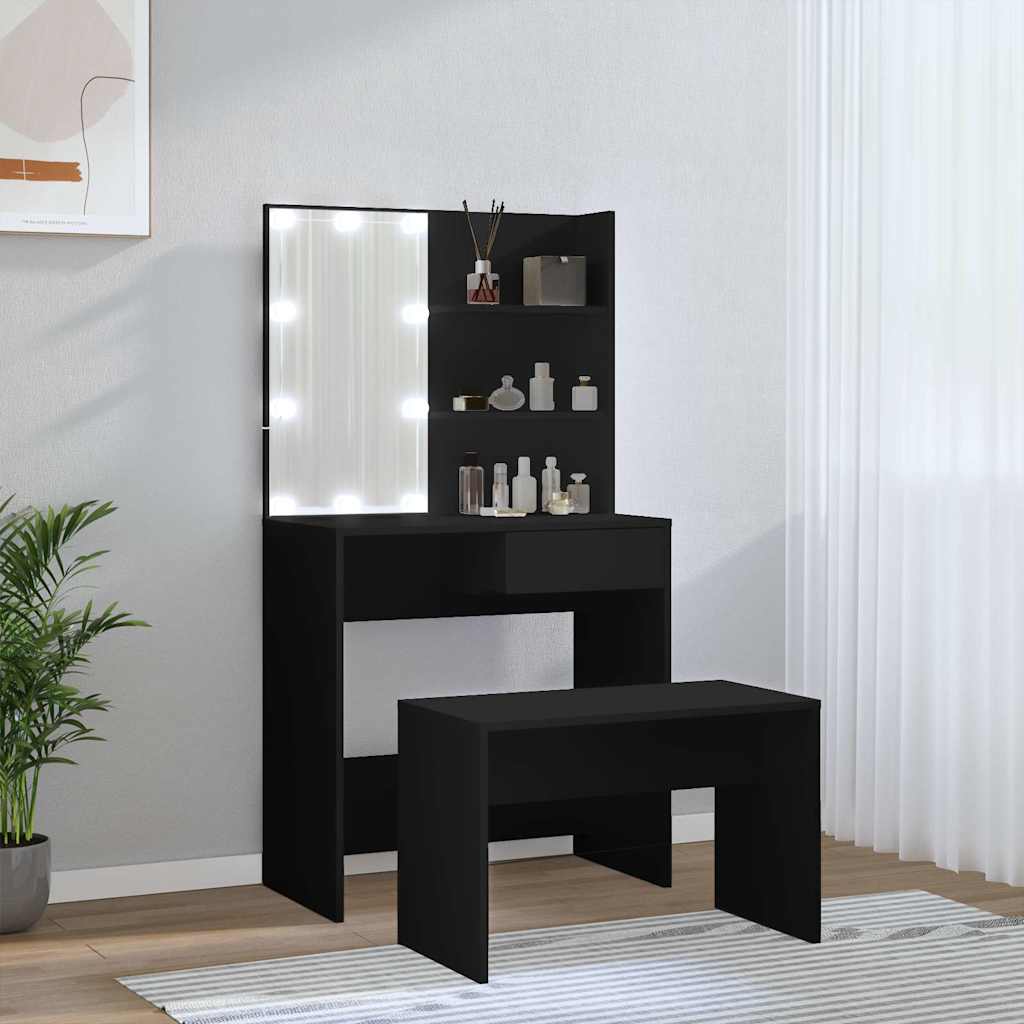 Sminkebord Svart Sett LED