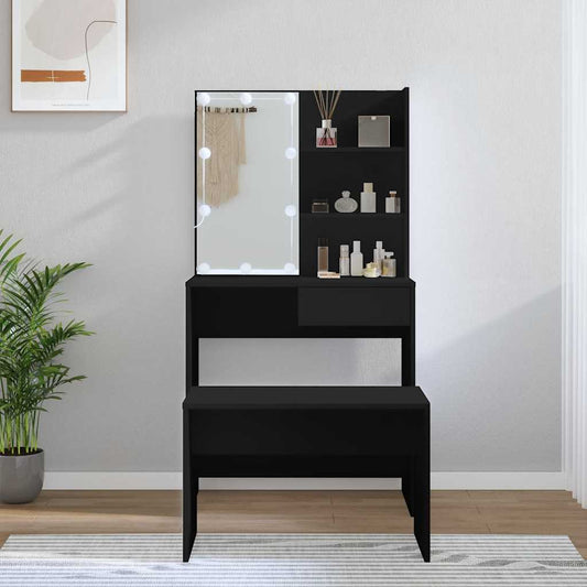 Sminkebord Svart Sett LED