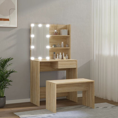 Sminkebord Sonoma Eik Sett LED