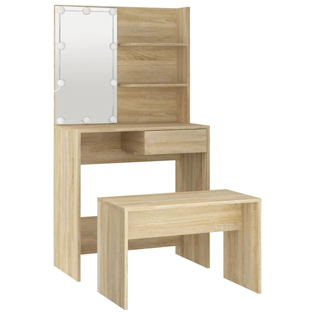 Sminkebord Sonoma Eik Sett LED