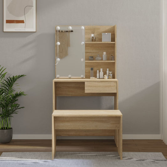 Sminkebord Sonoma Eik Sett LED