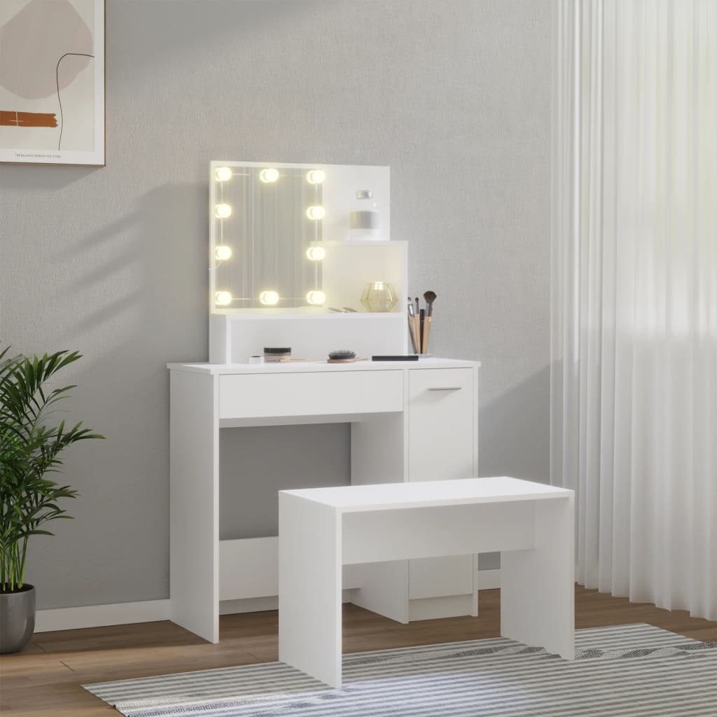 Sminkebord Hvit Sett LED