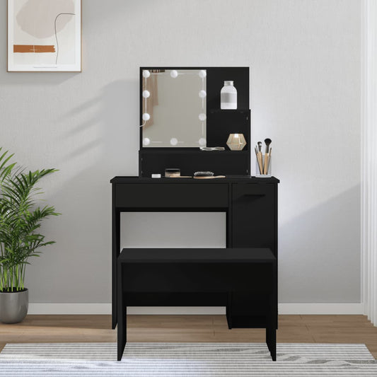 Sminkebord Svart Sett LED