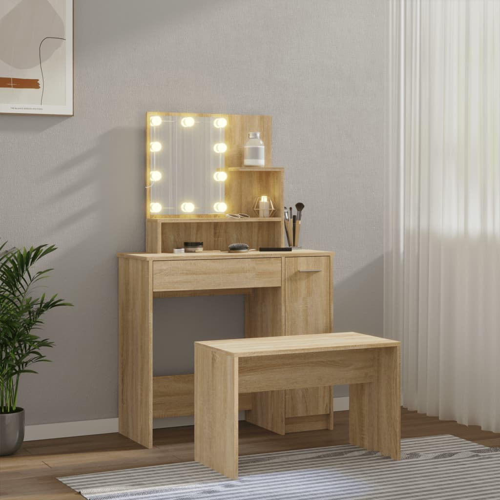 Sminkebord Sonoma Eik Sett LED