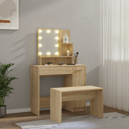 Sminkebord Sonoma Eik Sett LED
