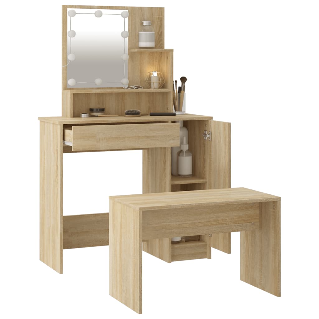 Sminkebord Sonoma Eik Sett LED