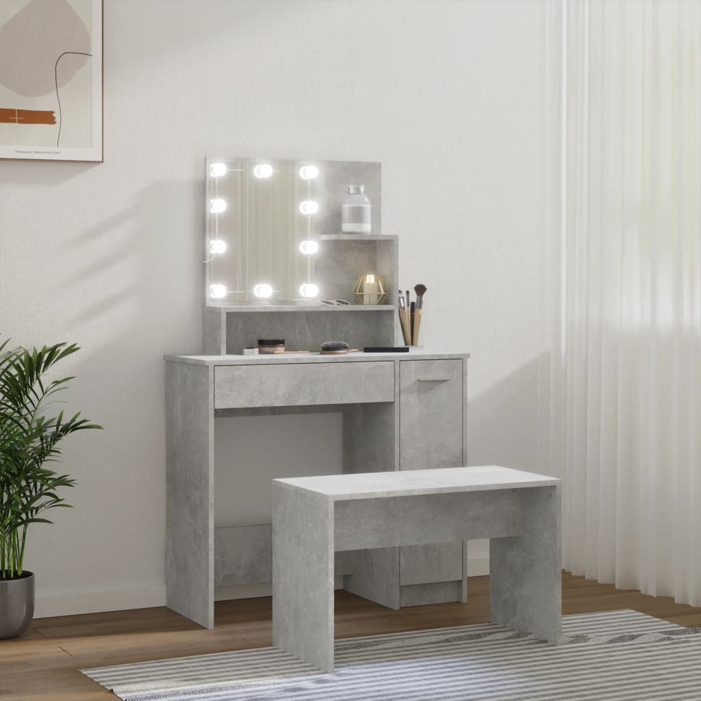 Sminkebord Betonggrå Sett LED