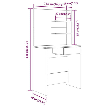 Sminkebord Brun Eik Sett 74,5x40x141 cm
