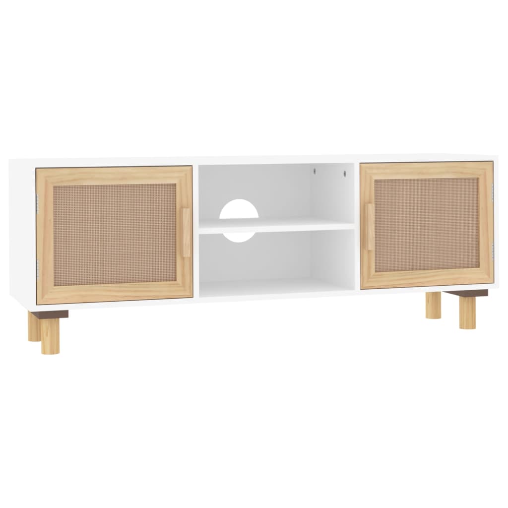 TV-Møbel Hvit TV-benk 105x30x40 cm heltre furu og naturrotting