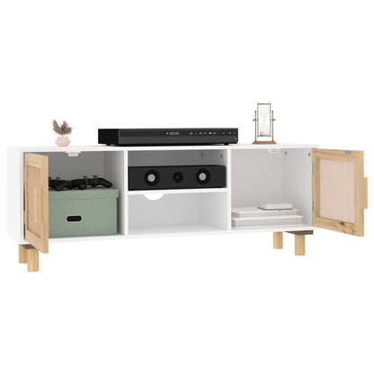 TV-Møbel Hvit TV-benk 105x30x40 cm heltre furu og naturrotting