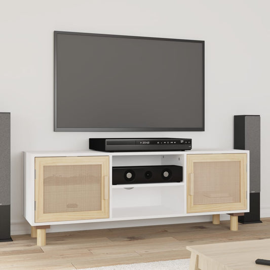 TV-Møbel Hvit TV-benk 105x30x40 cm heltre furu og naturrotting