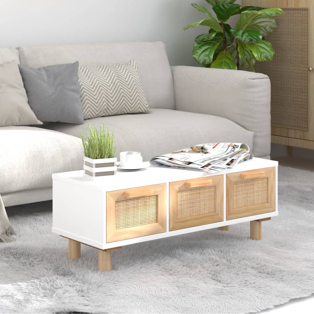 Salongbord Sofabord Hvit 80x40x30 cm og heltre furu