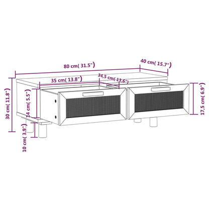 Salongbord Sofabord Hvit 80x40x30 cm og heltre furu