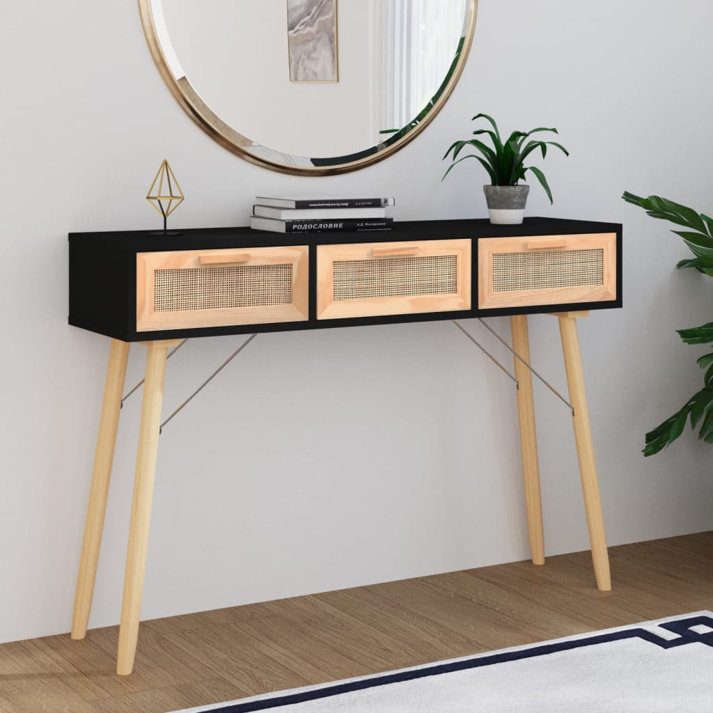 Avlastningsbord konsollbord Svart 105x30x75 cm heltre furu og naturrotting