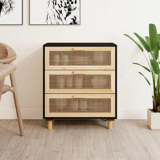 Skjenk Svart 60x30x70 cm heltre furu og naturrotting