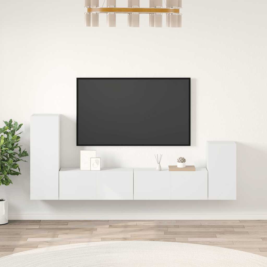TV-benksett 4 deler hvit konstruert tre