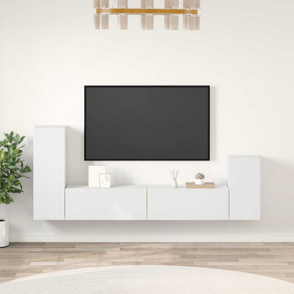 TV-benksett 4 deler hvit konstruert tre