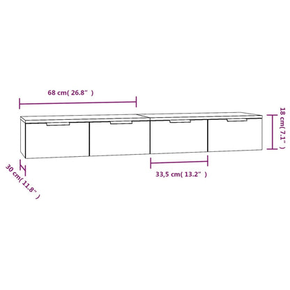 Veggskap Svart 2 stk 68x30x20 cm