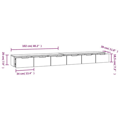 Veggskap Svart 2 stk 102x30x20 cm