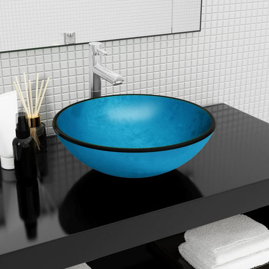 Baderomsvask herdet glass 42x14 cm blå