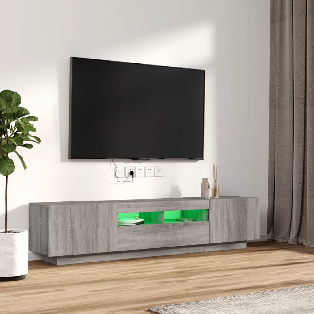 TV-Møbel Grå TV-benksett med LED-lys 2 deler