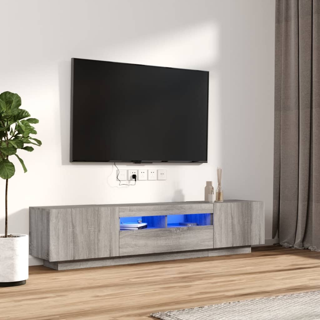 TV-Møbel Grå TV-benksett med LED-lys 2 deler