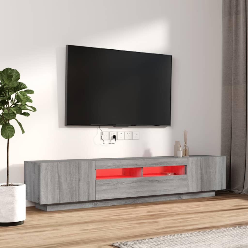 TV-Møbel Grå TV-benksett med LED-lys 2 deler