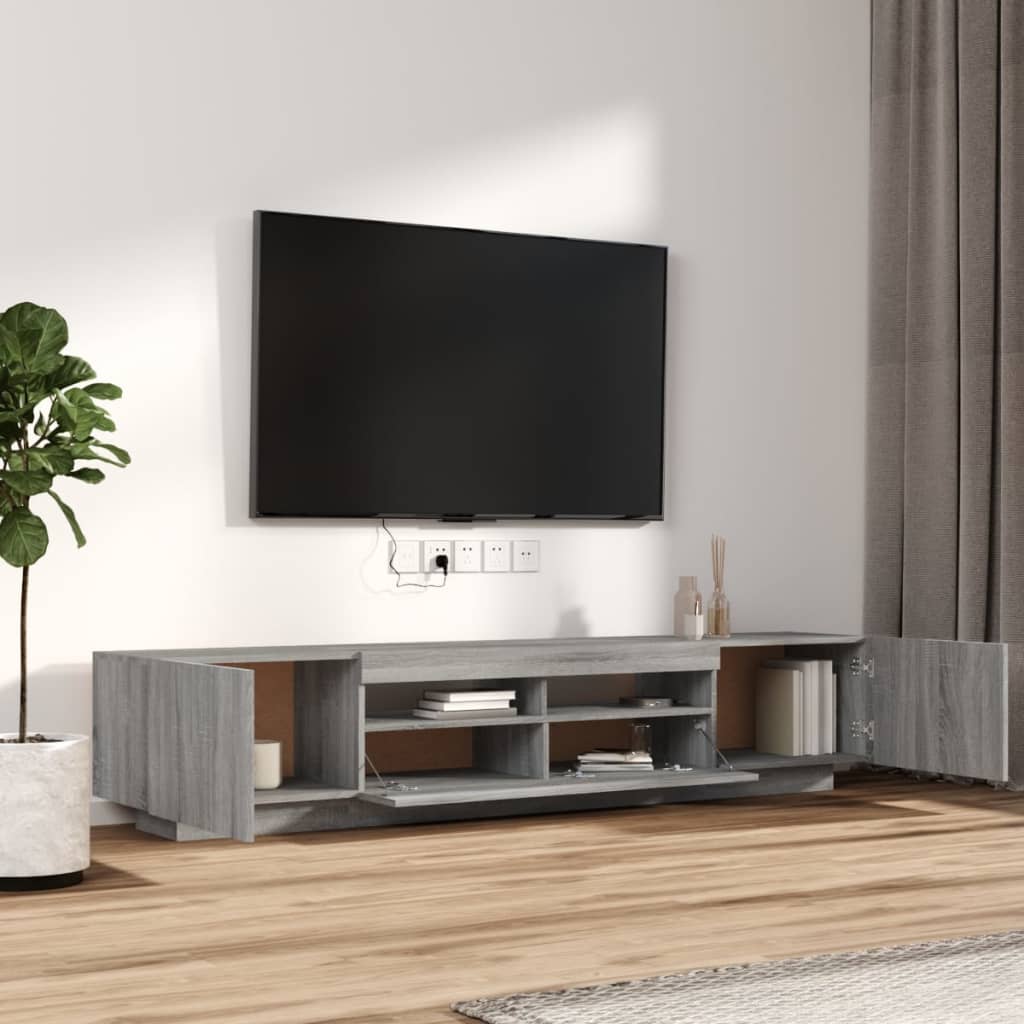 TV-Møbel Grå TV-benksett med LED-lys 2 deler