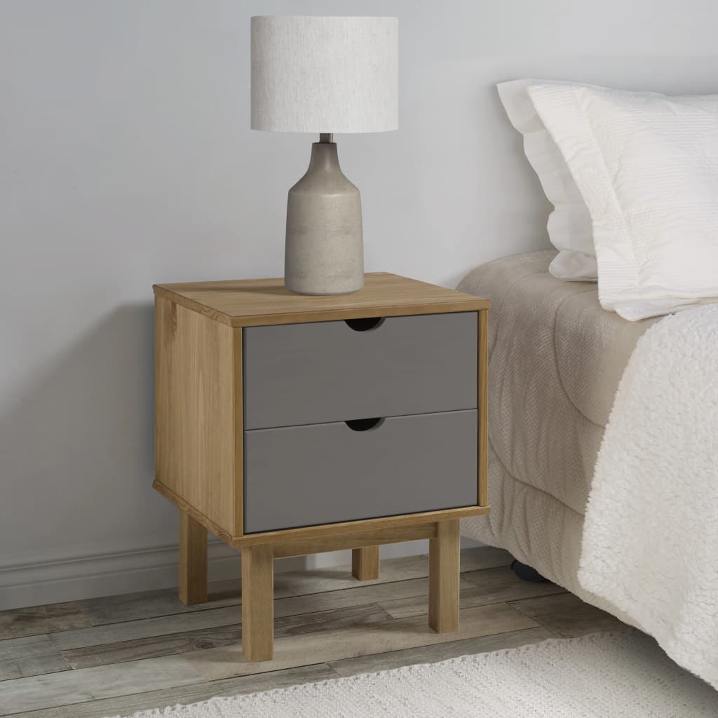 Nattbord Sengbord Brun og Grå OTTA 45x39x57 cm heltre furu