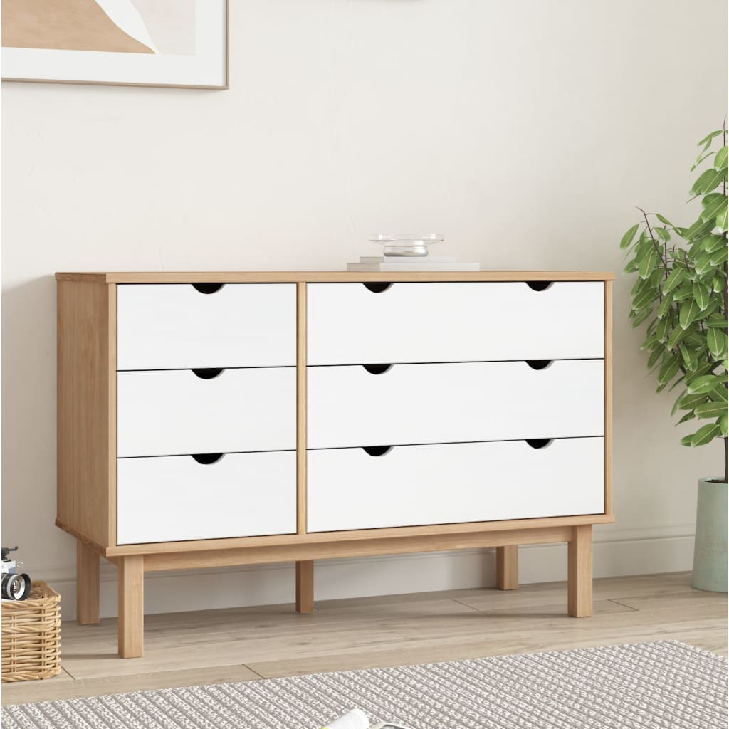 Kommode Brun og Hvit OTTA 111x43x73,5 cm heltre furu