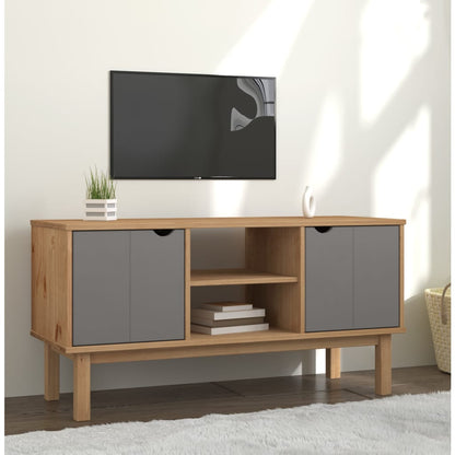 TV-benk OTTA brun og grå 113,5x43x57 cm heltre furu