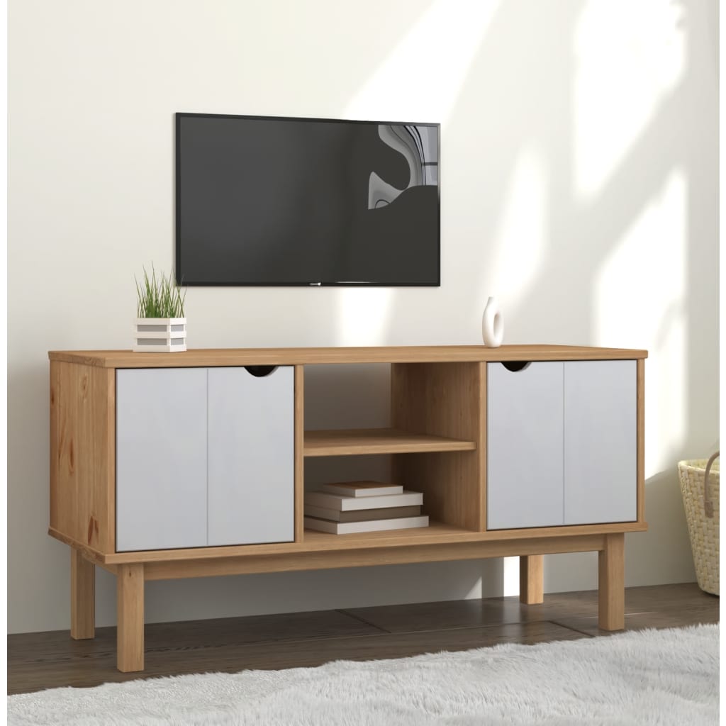 TV-benk OTTA brun og hvit 113,5x43x57 cm heltre furu