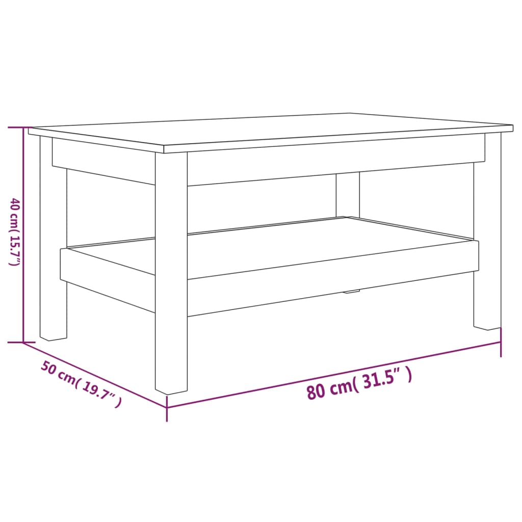Salongbord Sofabord Hvit 80x50x40 cm heltre furu
