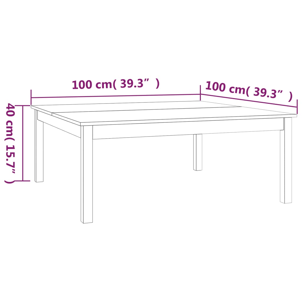 Salongbord Sofabord Tre heltre furu Honningbrun 100x100x40 cm