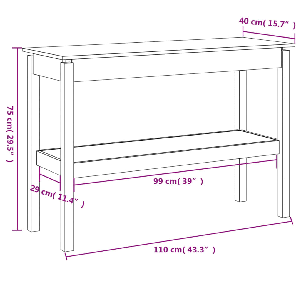 Avlastningsbord Konsollbord Tre 110x40x75 cm heltre furu