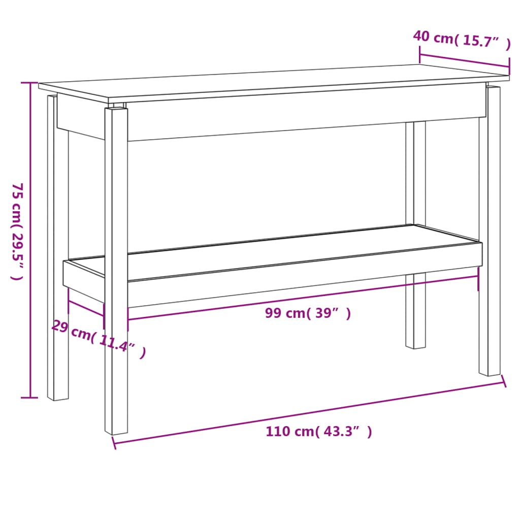 Avlastningsbord konsollbord Hvit 110x40x75 cm heltre furu