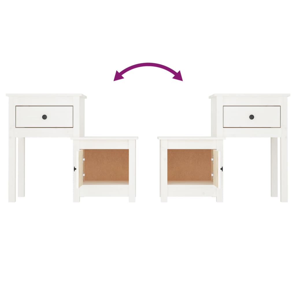 Nattbord 2 stk hvit 79,5x38x65,5 heltre furu