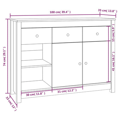 Skjenk Hvit 100x35x74 cm heltre furu