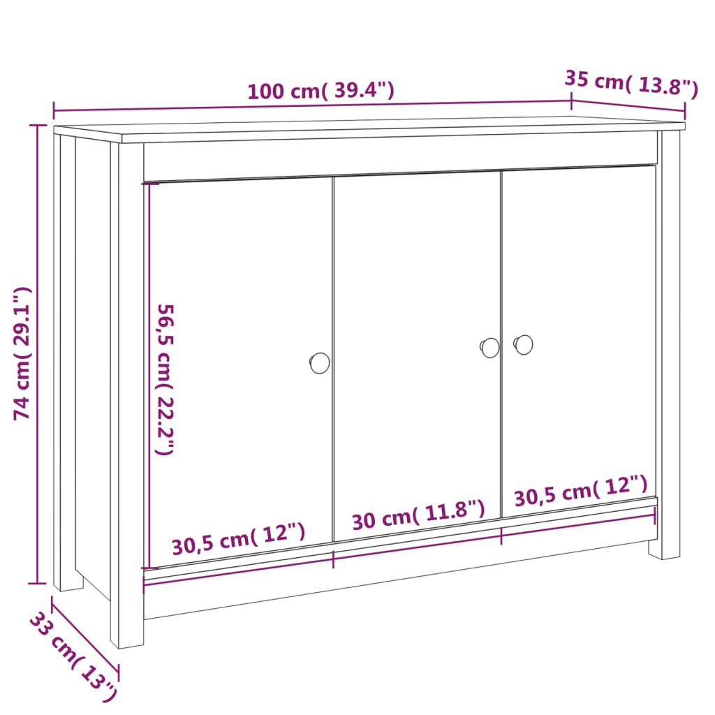 Skjenk Honningbrun 100x35x74 cm heltre furu