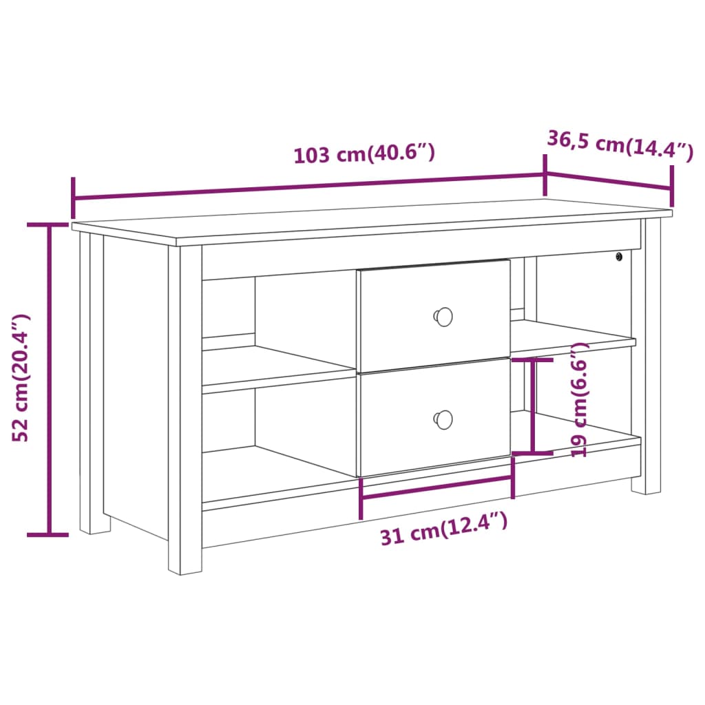 TV-Møbel Hvit TV-benk 103x36,5x52 cm heltre furu