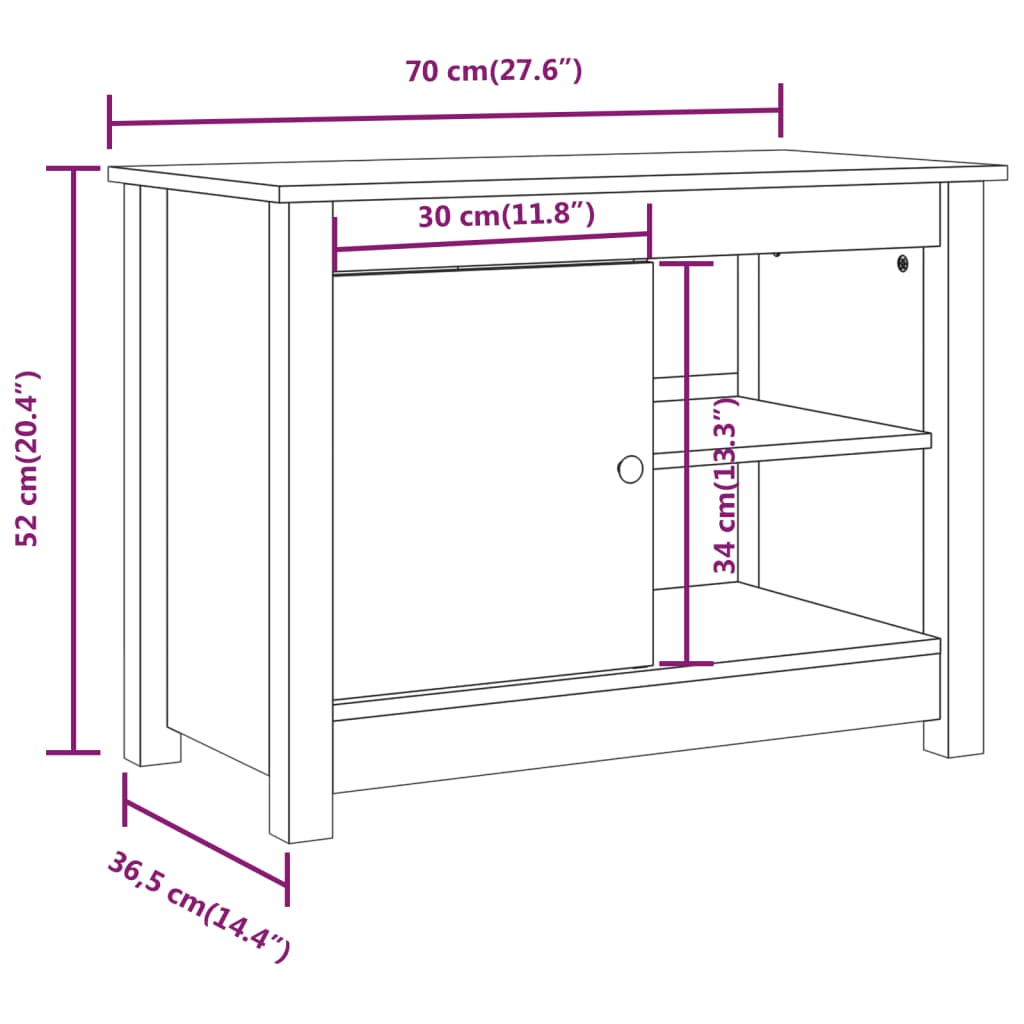 TV-Møbel Hvit TV-benk 70x36,5x52 cm heltre furu