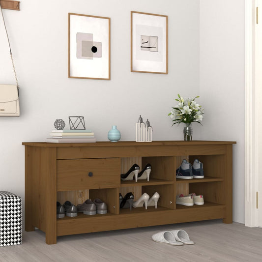 Skoskap Skohylle Skobenk Brun honningbrun 110x38x45,5 cm heltre furu