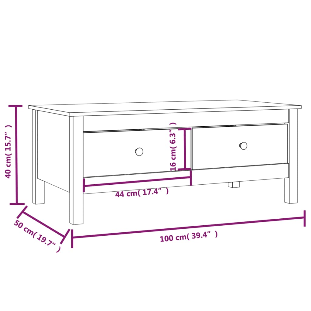 Salongbord Sofabord Tre heltre furu 100x50x40 cm