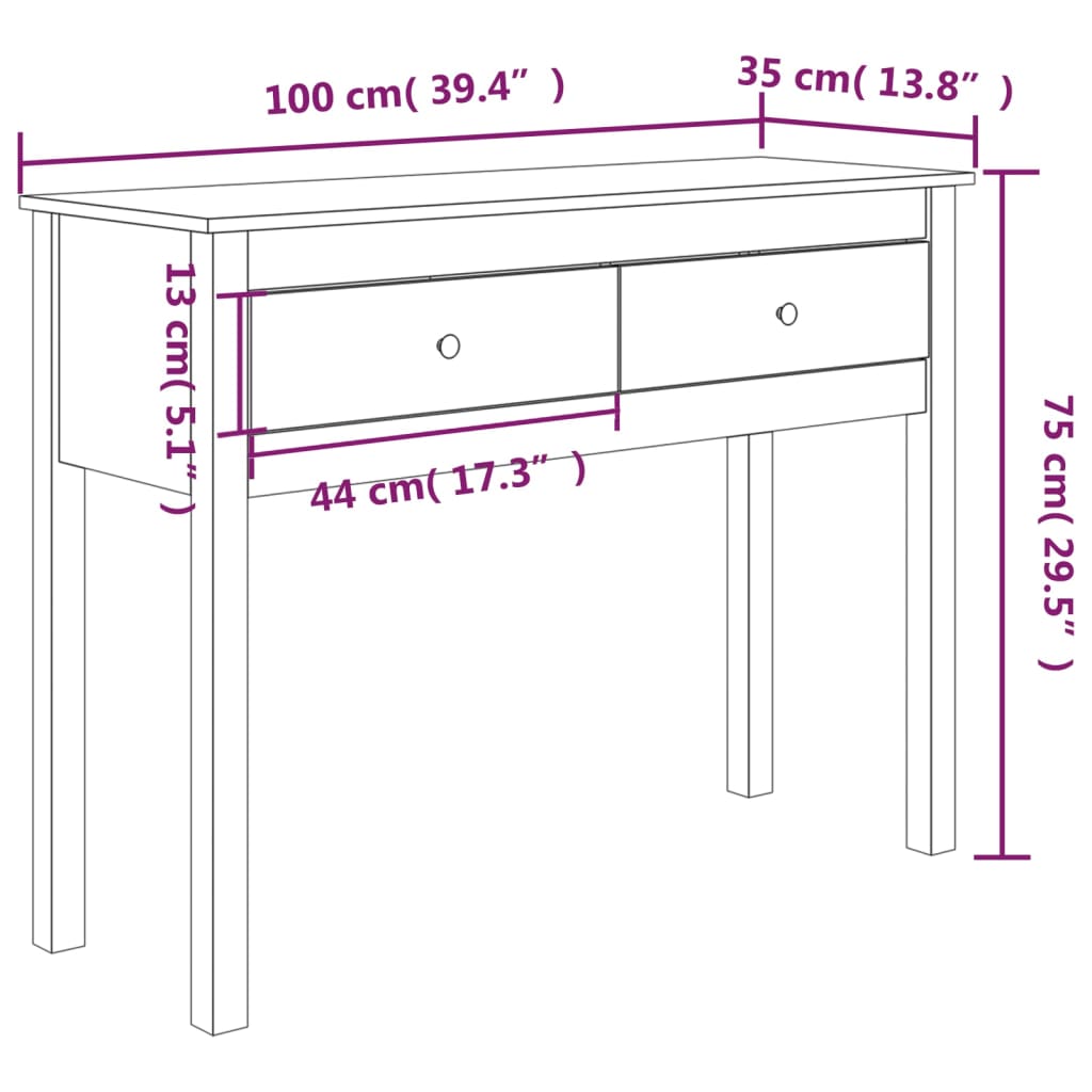 Avlastningsbord konsollbord Tre 100x35x75 cm heltre furu