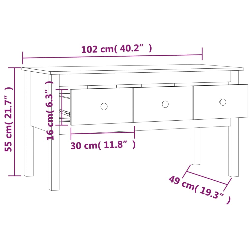 Salongbord Sofabord Grå 102x49x55 cm heltre furu