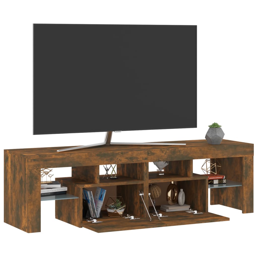 TV-Møbel Røkt EikTV-benk med LED-lys 140x36,5x40 cm
