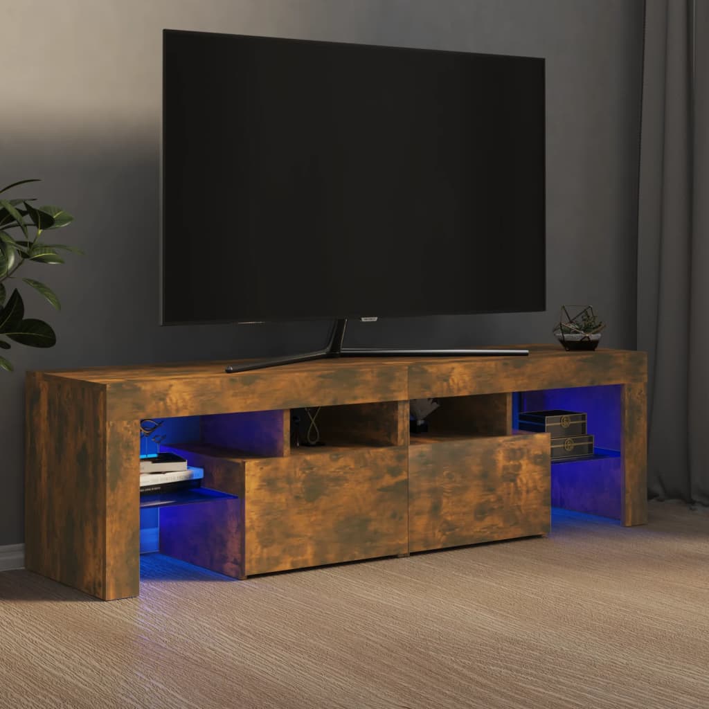 TV-Møbel Røkt EikTV-benk med LED-lys 140x36,5x40 cm